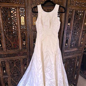 UNITE WHITE FLORAL PRINT SLEEVELESS WEDDING GOWN DRESS JUNIORS 7/8